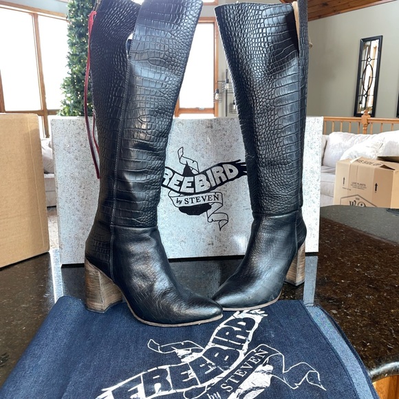 Free bird JASPER BLACK CROCO boots freebird size 10 - Picture 4 of 9